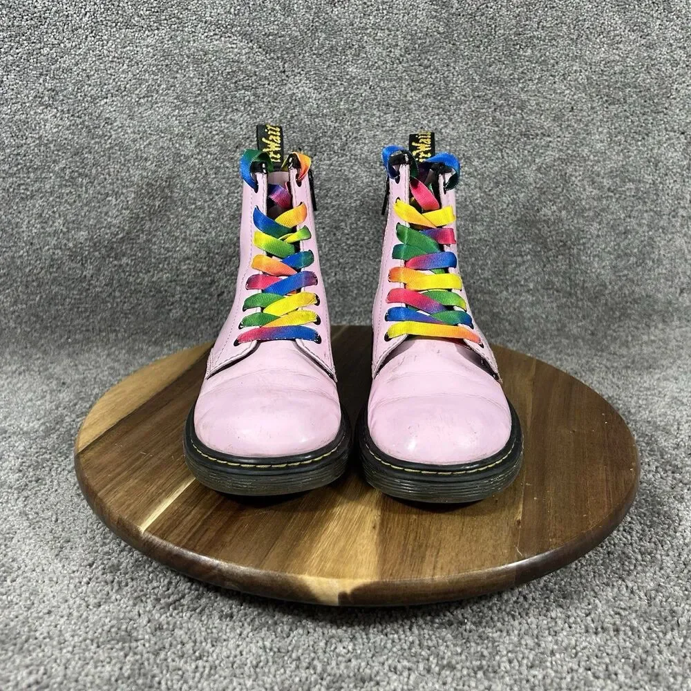 Dr Martens 1460J Youth Size 3 Pink Leather Side Zip Lace Up Combat Boots Used